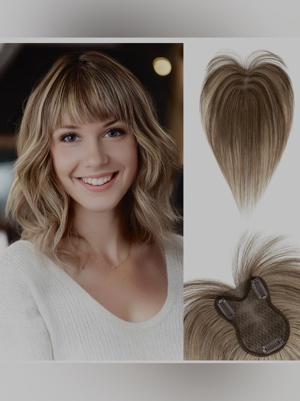 8” Med & Dark Blonde Human Hair Topper Extensions #023